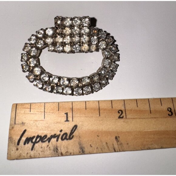 Vintage Rhinestone Belt Buckle Or Brooch Oval Shape Double Row Stones 2 Inches W - Picture 2 of 3